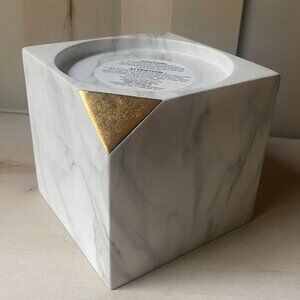 Bath & Body works Faux Marble Resin Cube Candle Pedestal Gold White Gray MCM